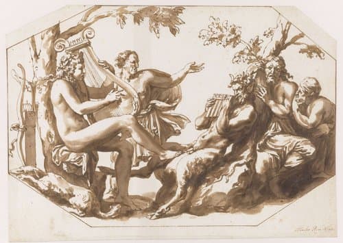 De wedstrijd tussen Apollo en Pan by Jan de Bisschop