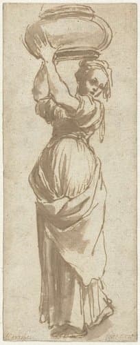 Lopende vrouw met een kom boven haar hoofd by Cigoli