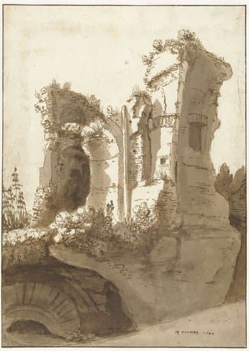 Ruïne van het zogenaamde Palazzo Maggiore op de Palatijn by Cornelis van Poelenburch