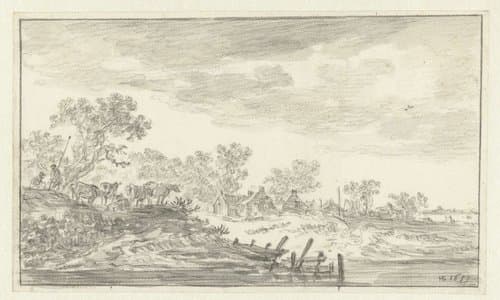 Gezicht op een oever met herders en vee by Jan van Goyen