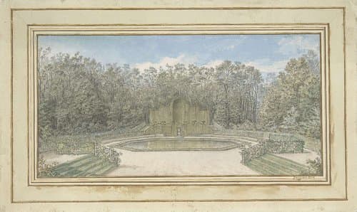 Gezicht op een prieel van latwerk in een park