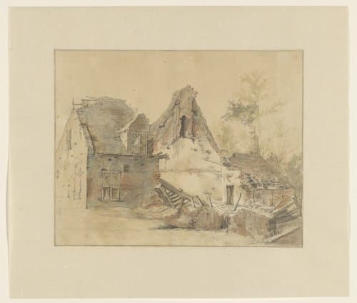 Ruïne van een huis by Jacob de Vos (1735-1833)