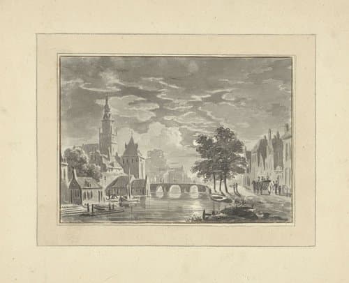 Stadsgezicht bij maanlicht by Bartholomeus Johannes van Hove