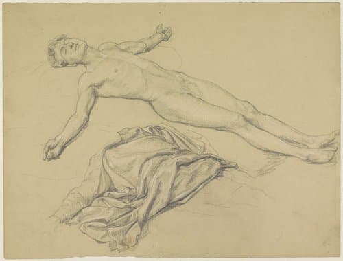 Studie van een liggende naakte man en draperie by Theodor Grosse