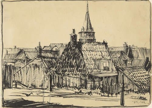 Gezicht op huizen en kerk in Scheveningen by Dick Ket