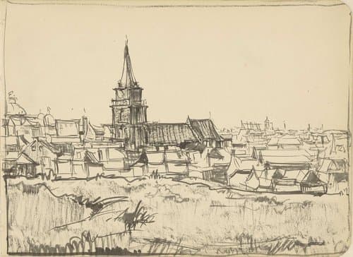 Gezicht op de kerk te midden van lage huizen in Scheveningen by Dick Ket