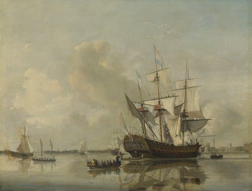 's Lands fregat 'Rotterdam' op de Maas voor Rotterdam