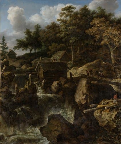 Zweeds landschap met waterval by Allaert van Everdingen
