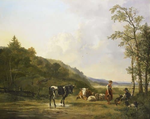 Landschap met herders en vee by Pieter Gerardus van Os