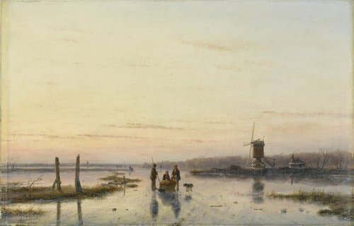 IJsgezicht met molen by Andreas Schelfhout