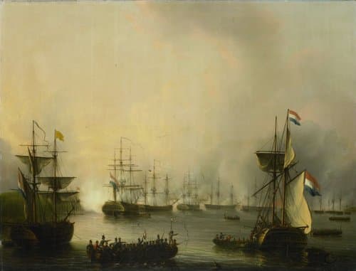 De beschieting van Palembang, Sumatra, 24 juni 1821 by Martinus Schouman