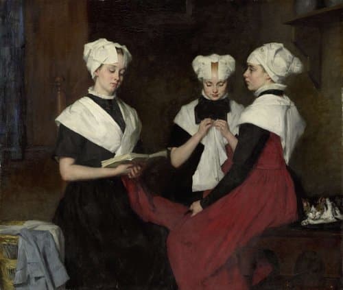 Drie meisjes uit het Amsterdamse Burgerweeshuis by Thérèse Schwartze