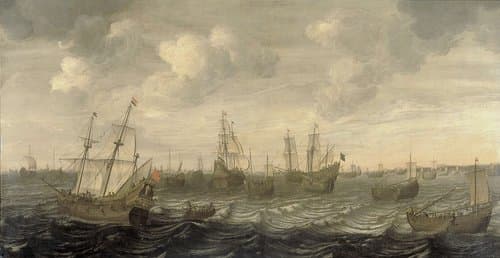 De Hollandse haringvloot aan de vleet by Cornelis Beelt