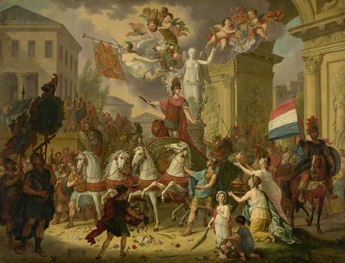 Allegorie op de triomftocht van de prins van Oranje, de latere koning Willem II, als held van Waterloo, 1815