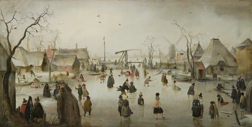 Schaatsenrijden in een dorp by Hendrick Avercamp