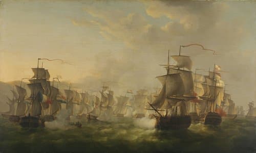 Het treffen tussen de Hollandse en de Britse vloot tijdens de tocht van de Hollandse flottielje naar Boulogne, 1804