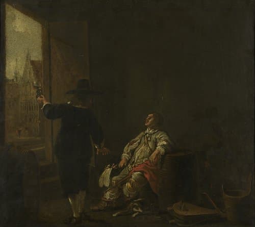 Signboard of a Wineshop, with Tasting the Wine on one side and Barreling the Wine on the other by Aelbert Cuyp