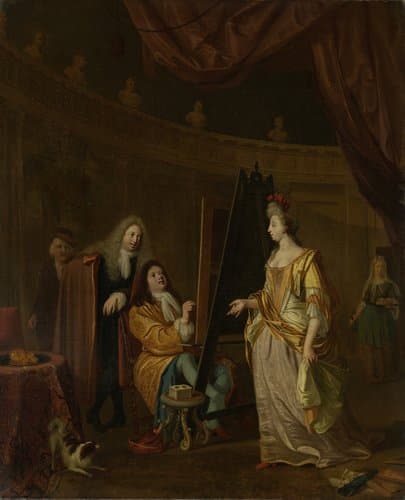 An Artist in his Studio, Painting the Portrait of a Lady