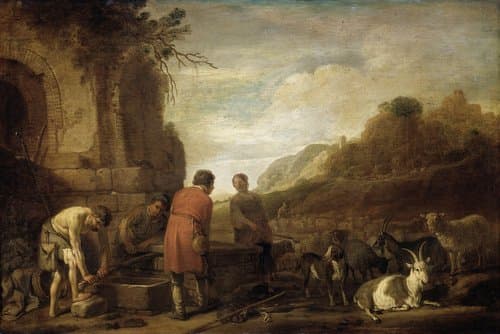 De ontmoeting van Jacob en Rachel by Claes Moeyaert