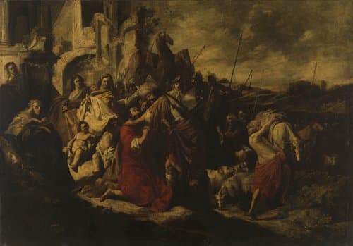 De ontmoeting tussen Jacob en Ezau by Jacob Hogers