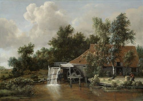 Een watermolen by Meindert Hobbema
