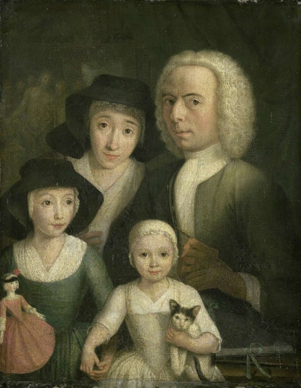 Zelfportret met zijn vrouw Sanneke van Bommel en hun twee kinderen by Hendrik Spilman