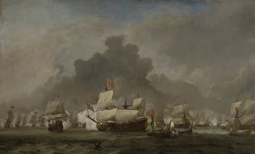 "Naval Battle between Michiel Adriaenszoon de Ruyter and the Duke of York on the ""Royal Prince"" during the Battle of Solebay, 7 June 1672:  episode from the Third Anglo-Dutch War" by Willem van de Velde (II)