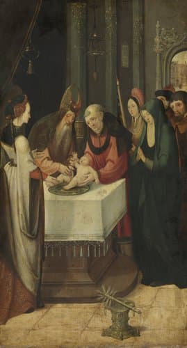 Altaarluik met besnijdenis en (op de buitenkant in grisaille) een sibylle