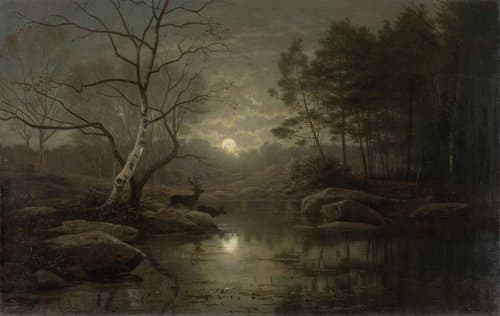 Boslandschap bij maanlicht by Georg Eduard Otto Saal