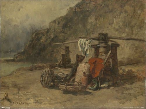 Strandgezicht met kaapstanders by Constant Troyon