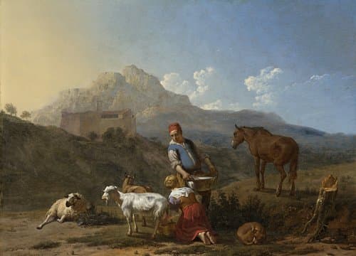 Italian Landscape with Girl milking a Goat by Karel du Jardin
