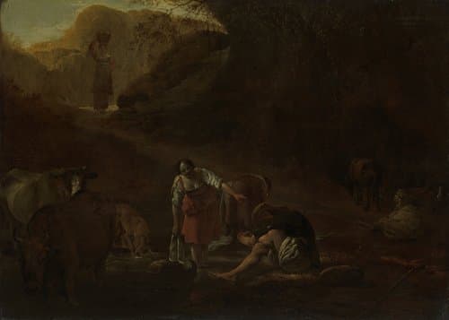 A Shepherd and Washerwomen at a Spring by Pieter Bodding van Laer