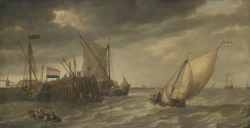 Reizigers gaan van boord bij een kade op de Schelde
