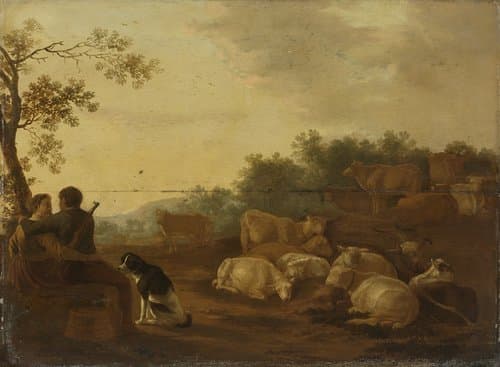 Landschap met herderspaar en vee