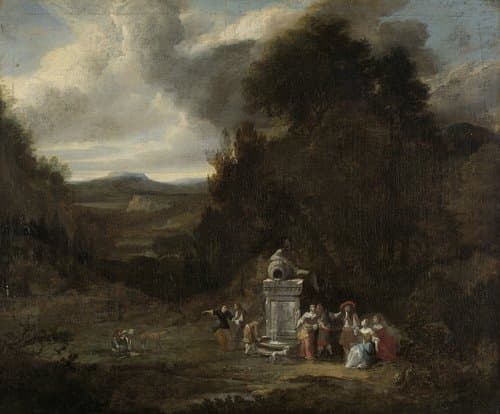 Elegant Company at an Antique Fountain in a Glade by anonymous