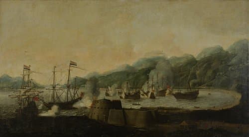 A Dutch Squadron under the Command of Cornelis Simonsz van der Veer Carrying Out a Surprise Attack on Three Portuguese Galleons in the Bay of Goa Velha, 30 September 1639 by Hendrick van Anthonissen