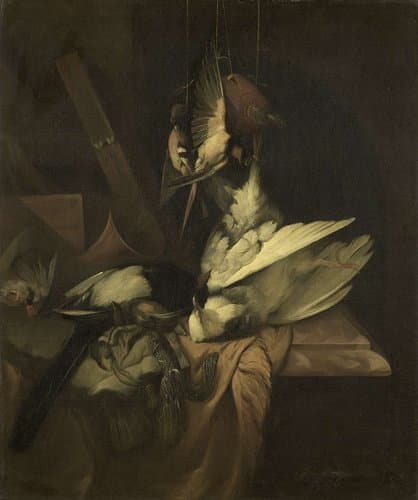 Stilleven met vogels en jachtgerei by William Gowe Ferguson