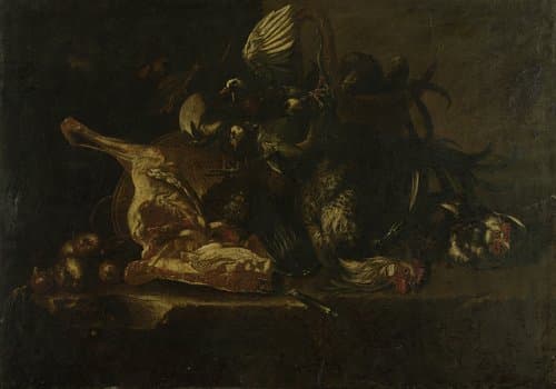 Stilleven met vlees en dode vogels by Christoffel Puytlinck