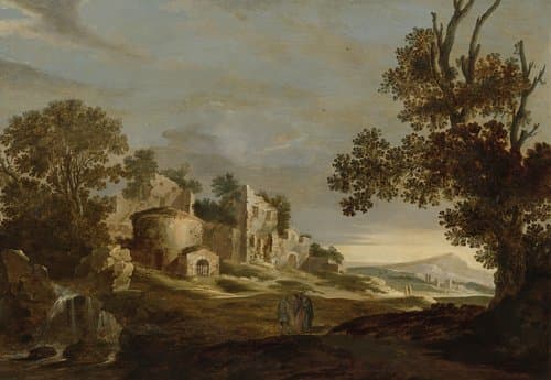 Landschap met de Emmaüsgangers by Chaerles de Hooch