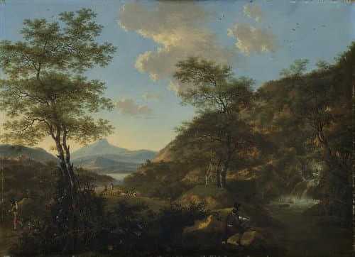 Italiaans landschap met tekenaar by Willem de Heusch