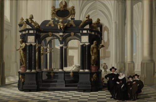 Een familiegroep bij het praalgraf van prins Willem I in de Nieuwe Kerk te Delft by Dirck van Delen