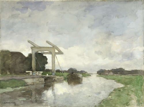Ophaalbrug bij Noorden by Johan Hendrik Weissenbruch