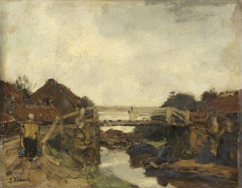 Houten brug over een vaart bij Rijswijk by Jacob Maris