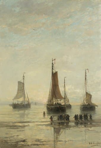 Bluff-Bowed Scheveningen Boats at Anchor by Hendrik Willem Mesdag