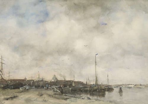 Gezicht op een stad by Jacob Maris