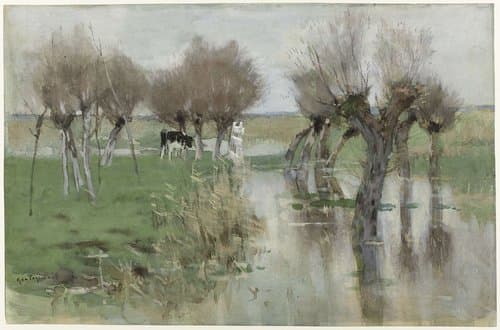 Hoog water in het weiland by Geo Poggenbeek