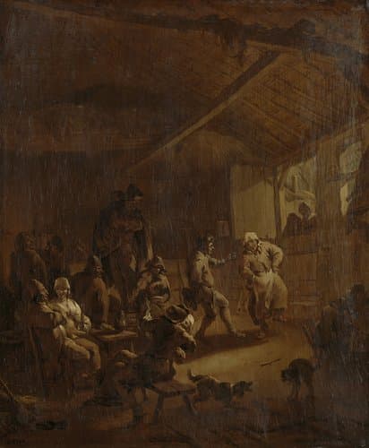 Dansende boeren in een schuur