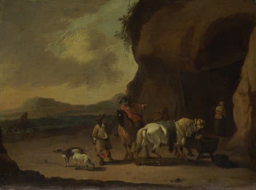 Ruiters pauzerend bij een bergpas by Pieter Bout