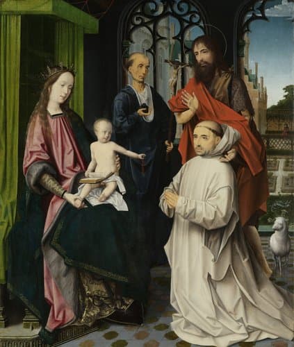 Tronende Maria en Christus, met Sint-Hiëronymus, Johannes de Doper en een kartuizer monnik