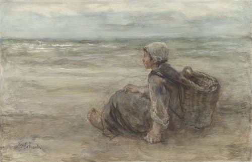 Vissersmeisje op het strand by Jozef Israëls